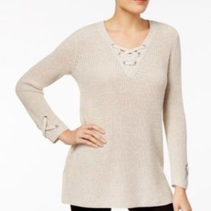 Style & Co. Womens Lace-up V-Neck Tunic Sweater